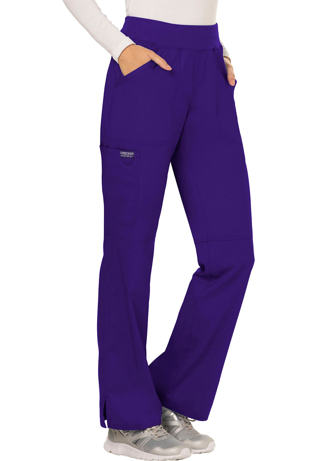 Revolution WW110 Mid Rise Straight Leg Pull-on Pants Grape Model Image Left Side | Cherokee Workwear