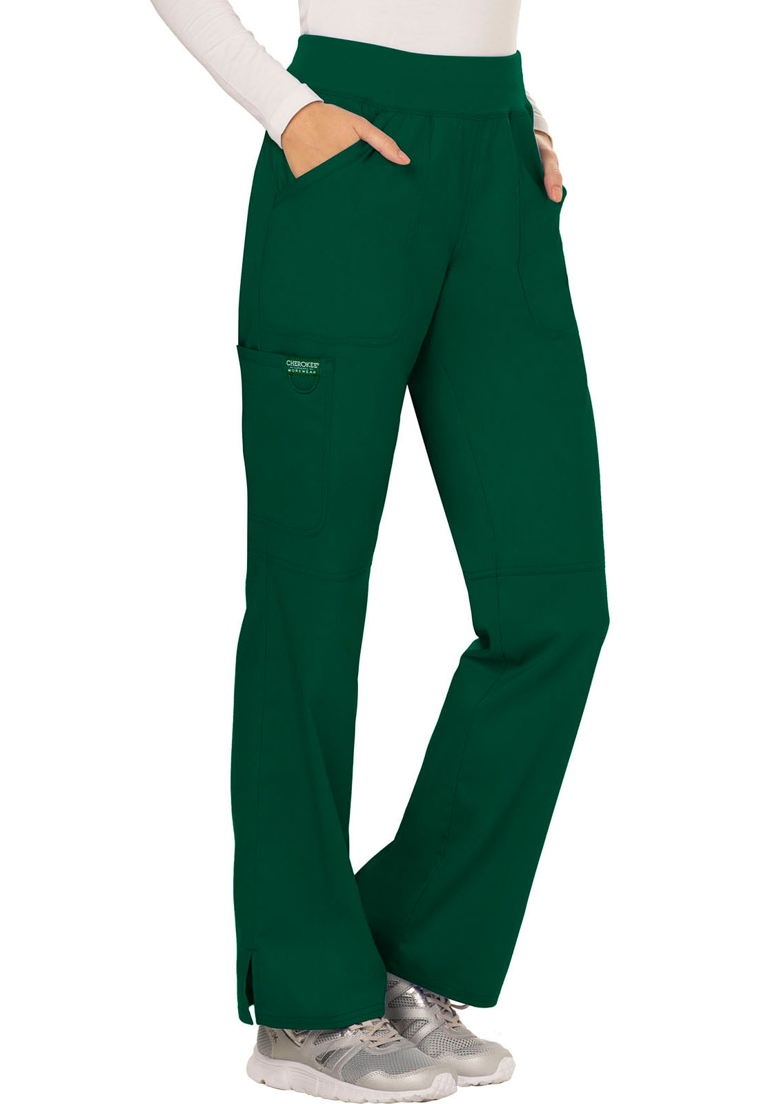 Revolution WW110 Mid Rise Straight Leg Pull-on Pants Hunter Green Model Image Left Side | Cherokee Workwear