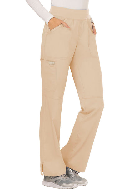 Revolution WW110 Mid Rise Straight Leg Pull-on Pants Khaki Model Image Left Side | Cherokee Workwear