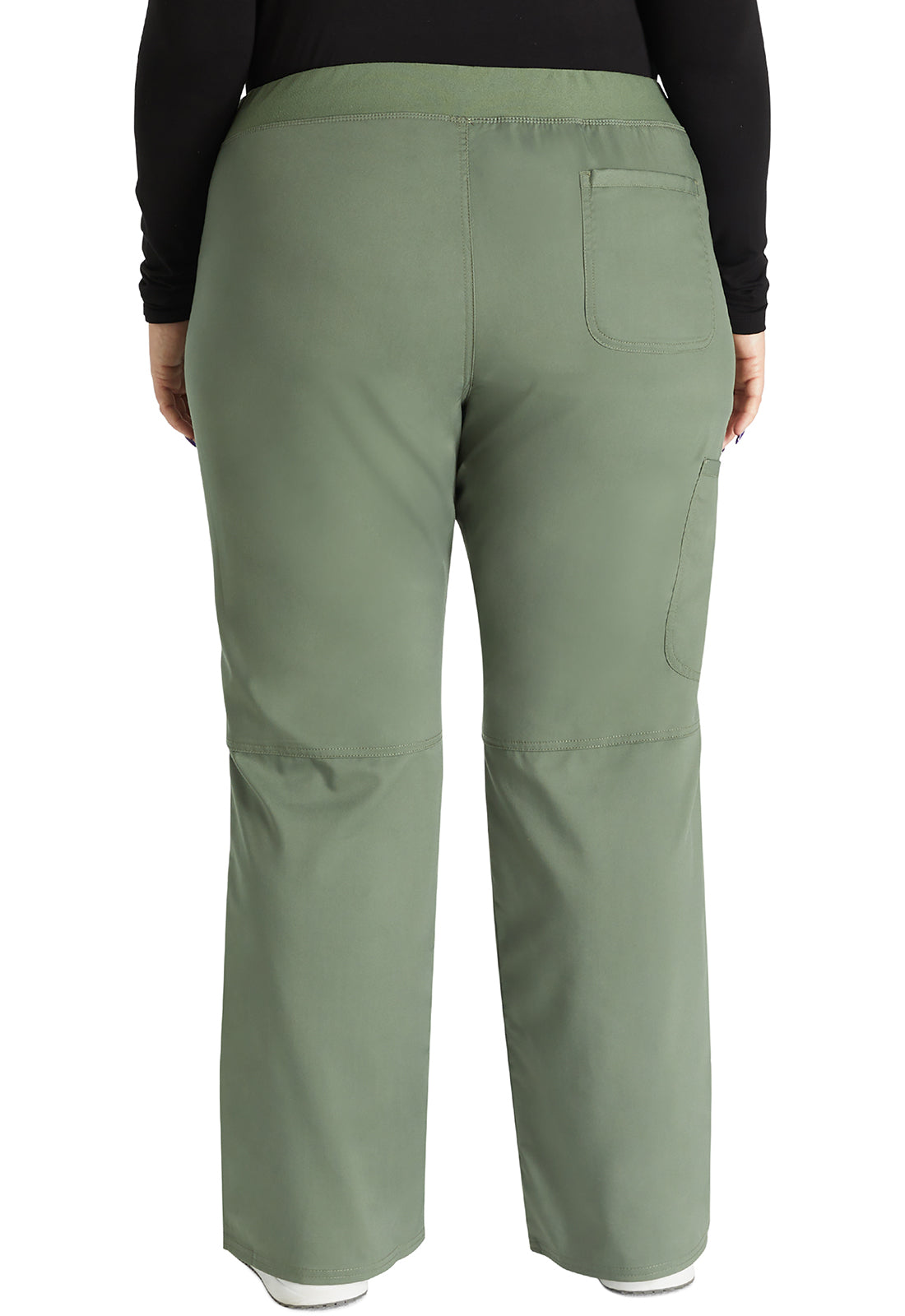 Revolution WW110 Mid Rise Straight Leg Pull-on Pants Olive Model Image Back | Cherokee Workwear