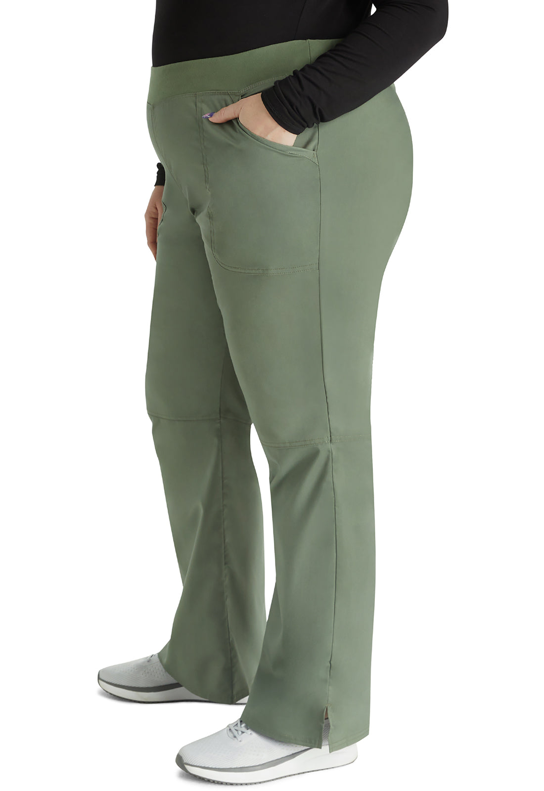 Revolution WW110 Mid Rise Straight Leg Pull-on Pants Olive Model Image Right Side | Cherokee Workwear