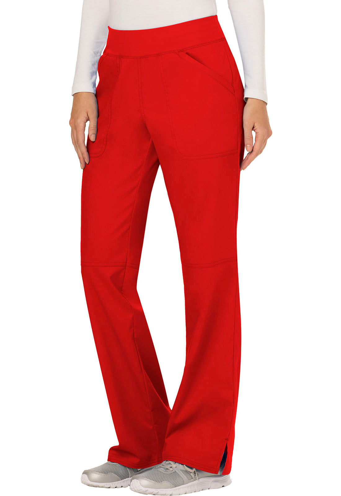 Revolution WW110 Mid Rise Straight Leg Pull-on Pants Red Model Image Right Side | Cherokee Workwear