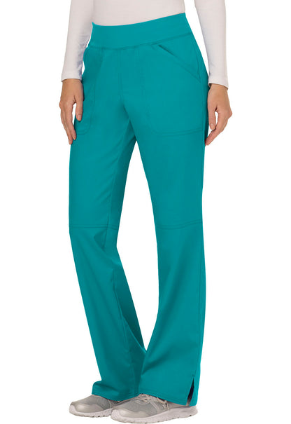 Revolution WW110 Mid Rise Straight Leg Pull-on Pants Teal Blue Model Image Right Side | Cherokee Workwear