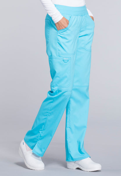 Revolution WW110 Mid Rise Straight Leg Pull-on Pants Turquoise Model Image Left Side | Cherokee Workwear