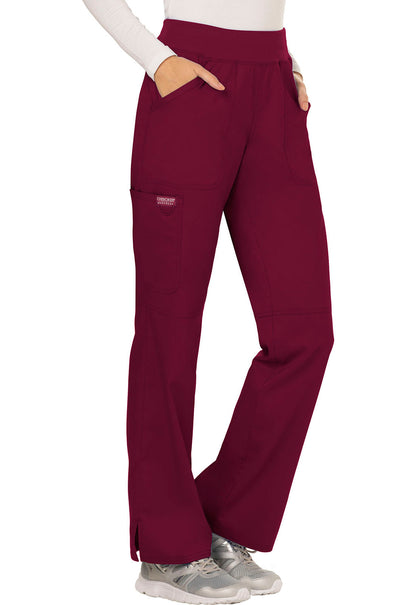 Revolution WW110 Mid Rise Straight Leg Pull-on Pants Wine Model Image Left Side | Cherokee Workwear