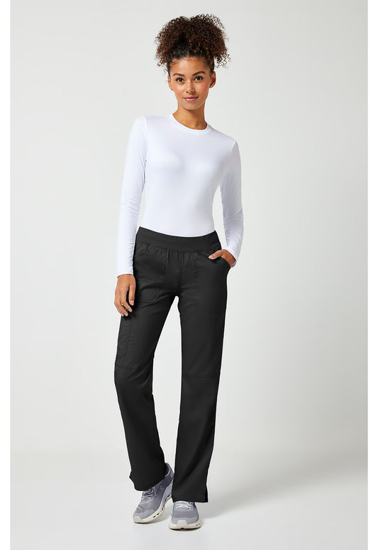 Workwear Revolution WW110 Women's Mid Rise Straight Leg Pull-on Scrub Pants Black