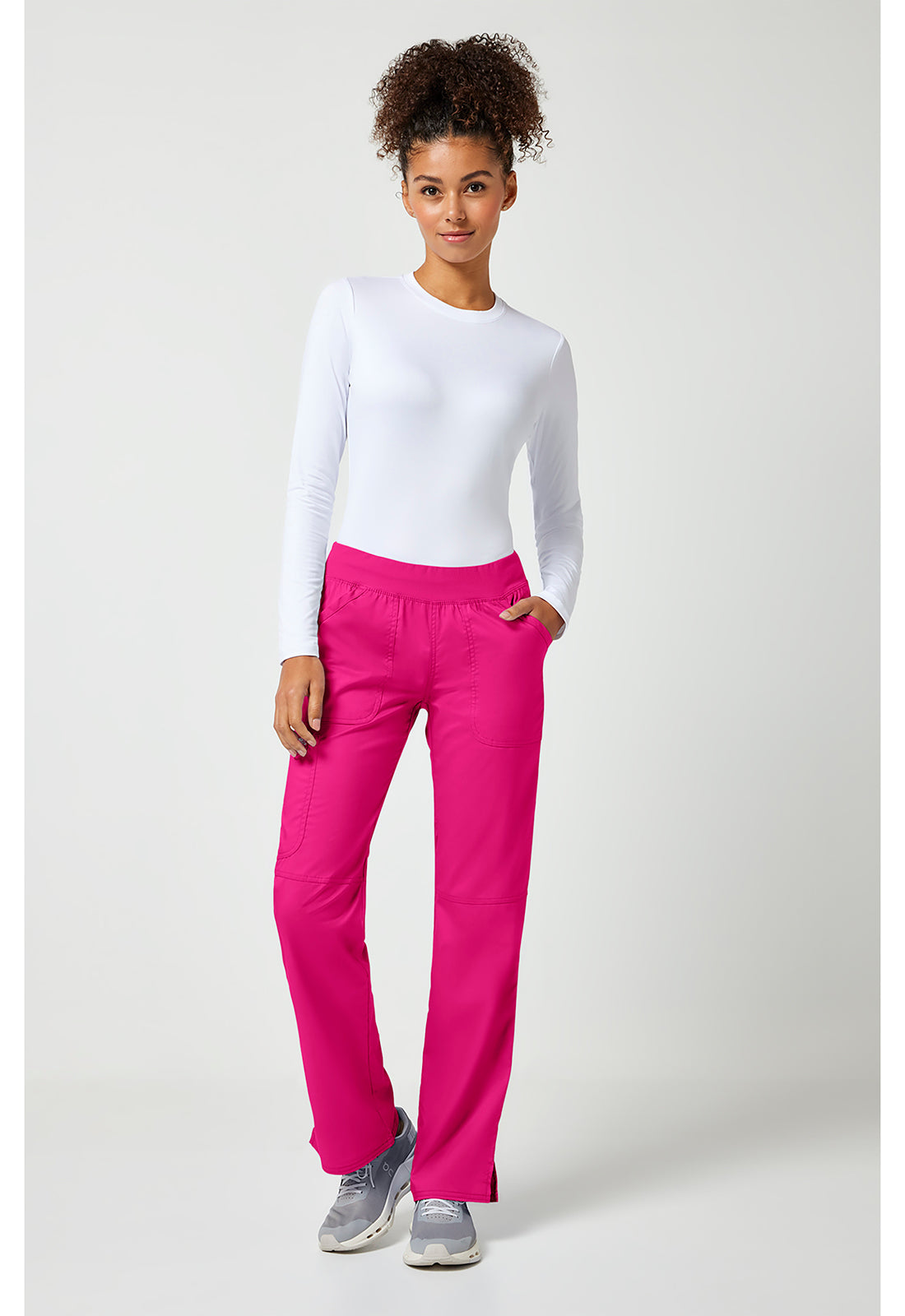 Workwear Revolution WW110 Women's Mid Rise Straight Leg Pull-on Scrub Pants Electric Pink