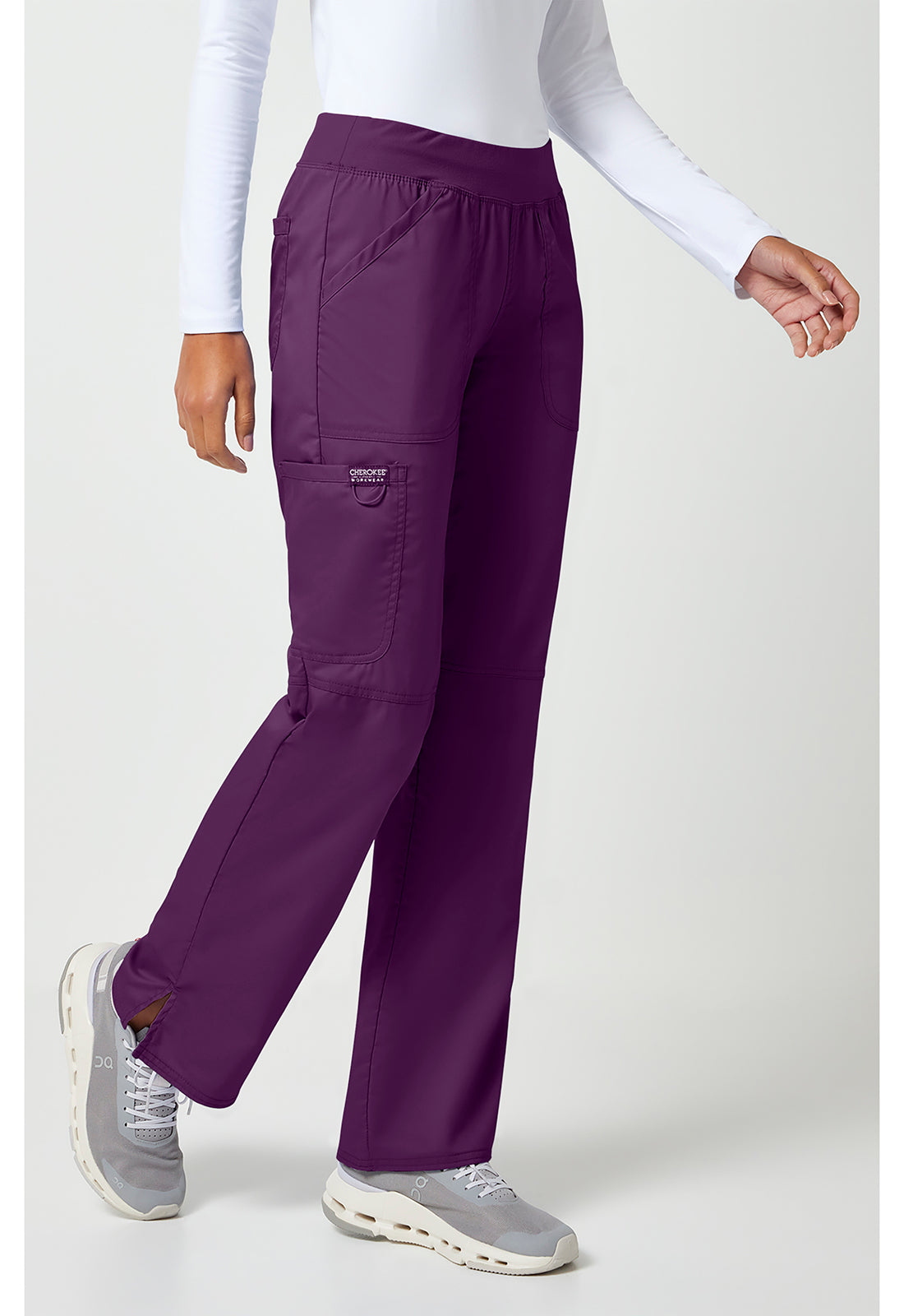 Workwear Revolution WW110 Women's Mid Rise Straight Leg Pull-on Scrub Pants Eggplant