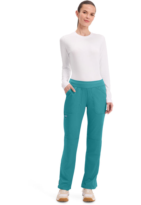 Workwear Revolution WW110 Women's Mid Rise Straight Leg Pull-on Scrub Pants Teal Blue