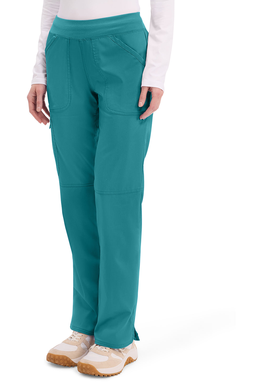 Workwear Revolution WW110 Women's Mid Rise Straight Leg Pull-on Scrub Pants Teal Blue