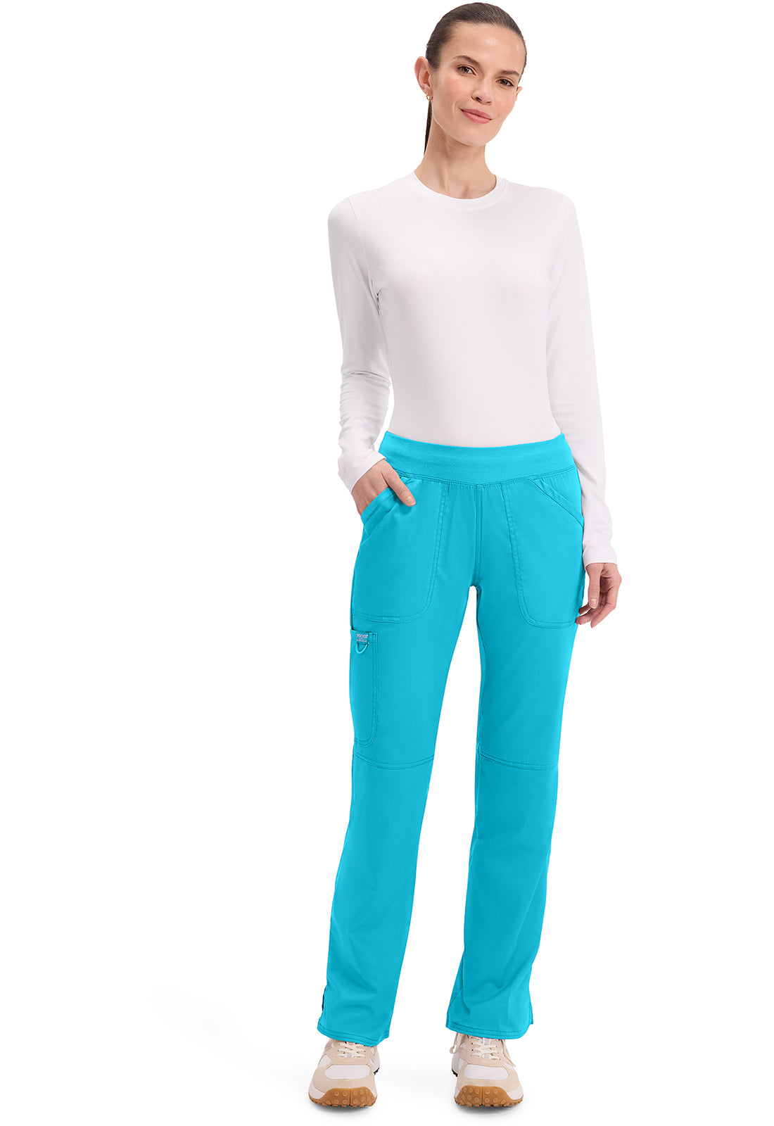 Workwear Revolution WW110 Women's Mid Rise Straight Leg Pull-on Scrub Pants Turquoise