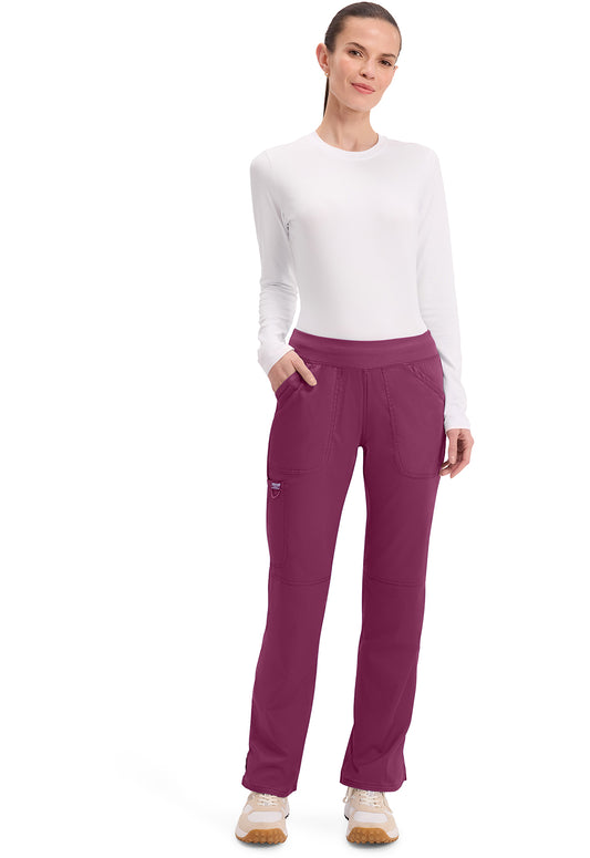 Workwear Revolution WW110 Women's Mid Rise Straight Leg Pull-on Scrub Pants Wine