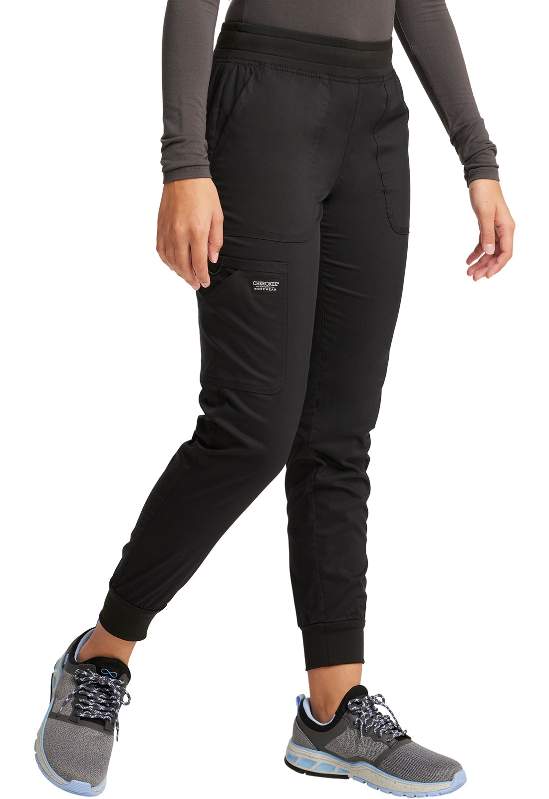 Revolution WW115 Mid Rise Jogger Black Model Image Left Side | Cherokee Workwear