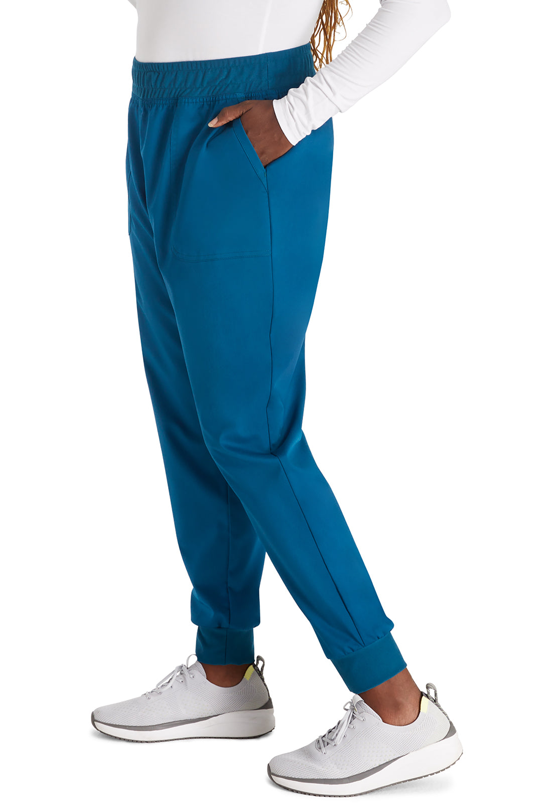 Revolution WW115 Mid Rise Jogger Caribbean Blue Model Image Right Side | Cherokee Workwear