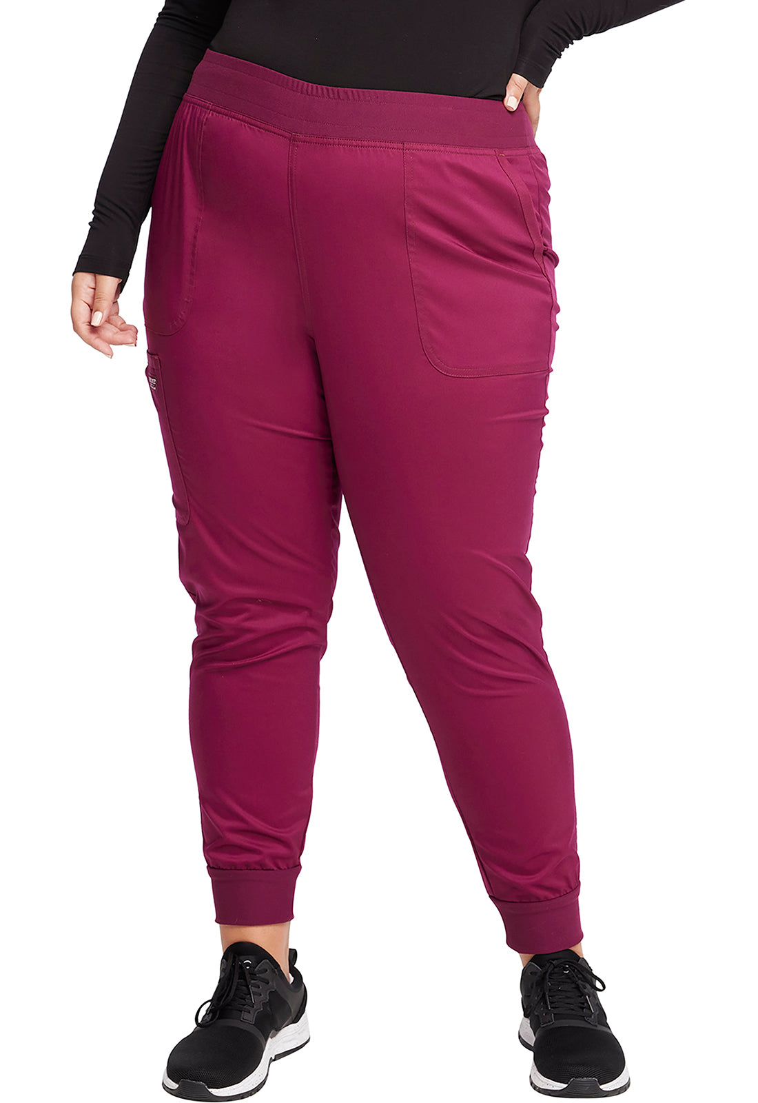 Revolution WW115 Mid Rise Jogger Wine Model Image Front | Cherokee Workwear