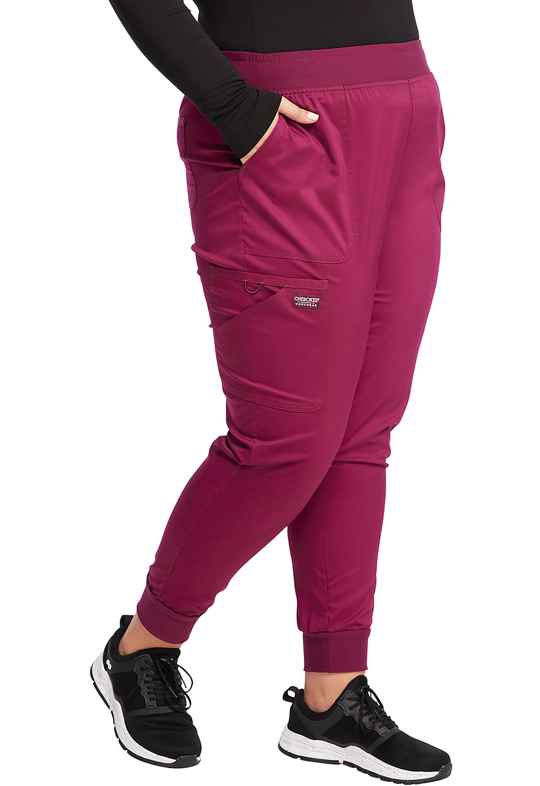 Revolution WW115 Mid Rise Jogger Wine Model Image Left Side | Cherokee Workwear