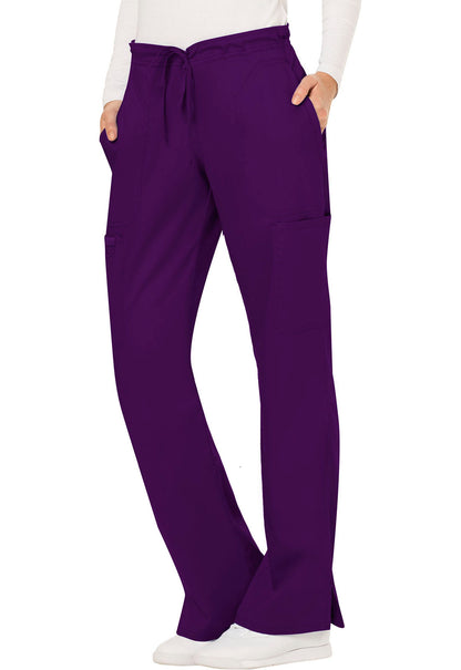 Revolution WW120 Mid Rise Moderate Flare Drawstring Pants Eggplant Model Image Right Side | Cherokee Workwear