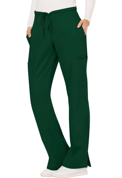 Revolution WW120 Mid Rise Moderate Flare Drawstring Pants Hunter Green Model Image Right Side | Cherokee Workwear