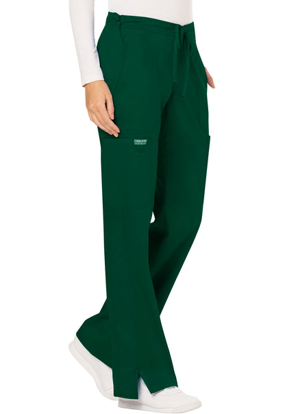 Revolution WW120 Mid Rise Moderate Flare Drawstring Pants Hunter Green Model Image Left Side | Cherokee Workwear