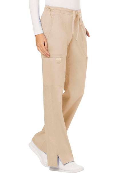 Revolution WW120 Mid Rise Moderate Flare Drawstring Pants Khaki Model Image Left Side | Cherokee Workwear