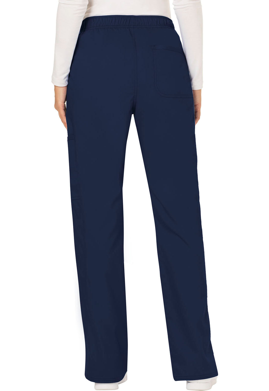 Revolution WW120 Mid Rise Moderate Flare Drawstring Pants Navy Model Image Back | Cherokee Workwear