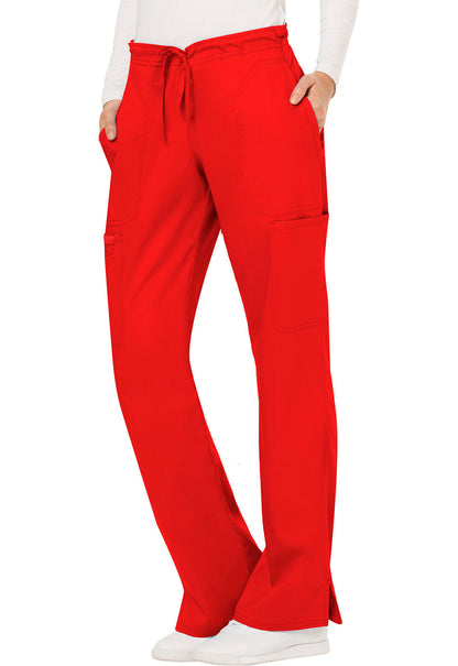 Revolution WW120 Mid Rise Moderate Flare Drawstring Pants Red Model Image Right Side | Cherokee Workwear