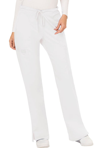 Revolution WW120 Mid Rise Moderate Flare Drawstring Pants White Model Image Front | Cherokee Workwear