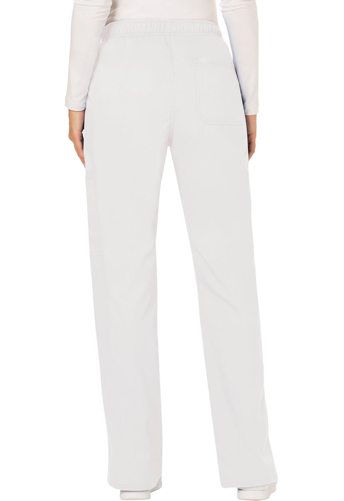 Revolution WW120 Mid Rise Moderate Flare Drawstring Pants White Model Image Back | Cherokee Workwear