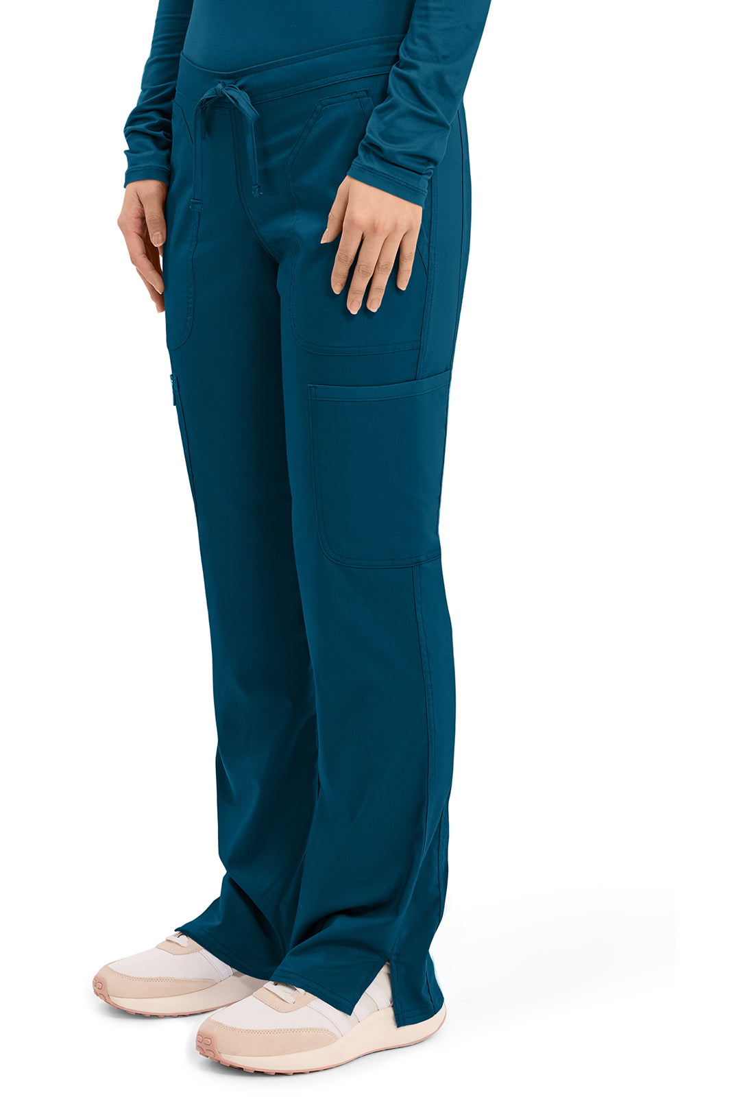 Workwear Revolution WW120 Women's Mid Rise Moderate Flare Drawstring Scrub Pants Caribbean Blue
