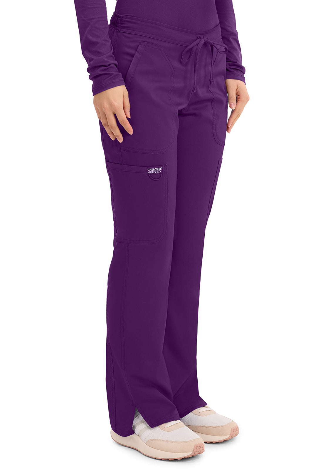 Workwear Revolution WW120 Women's Mid Rise Moderate Flare Drawstring Scrub Pants Eggplant