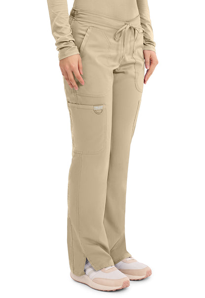 Workwear Revolution WW120 Women's Mid Rise Moderate Flare Drawstring Scrub Pants Khaki