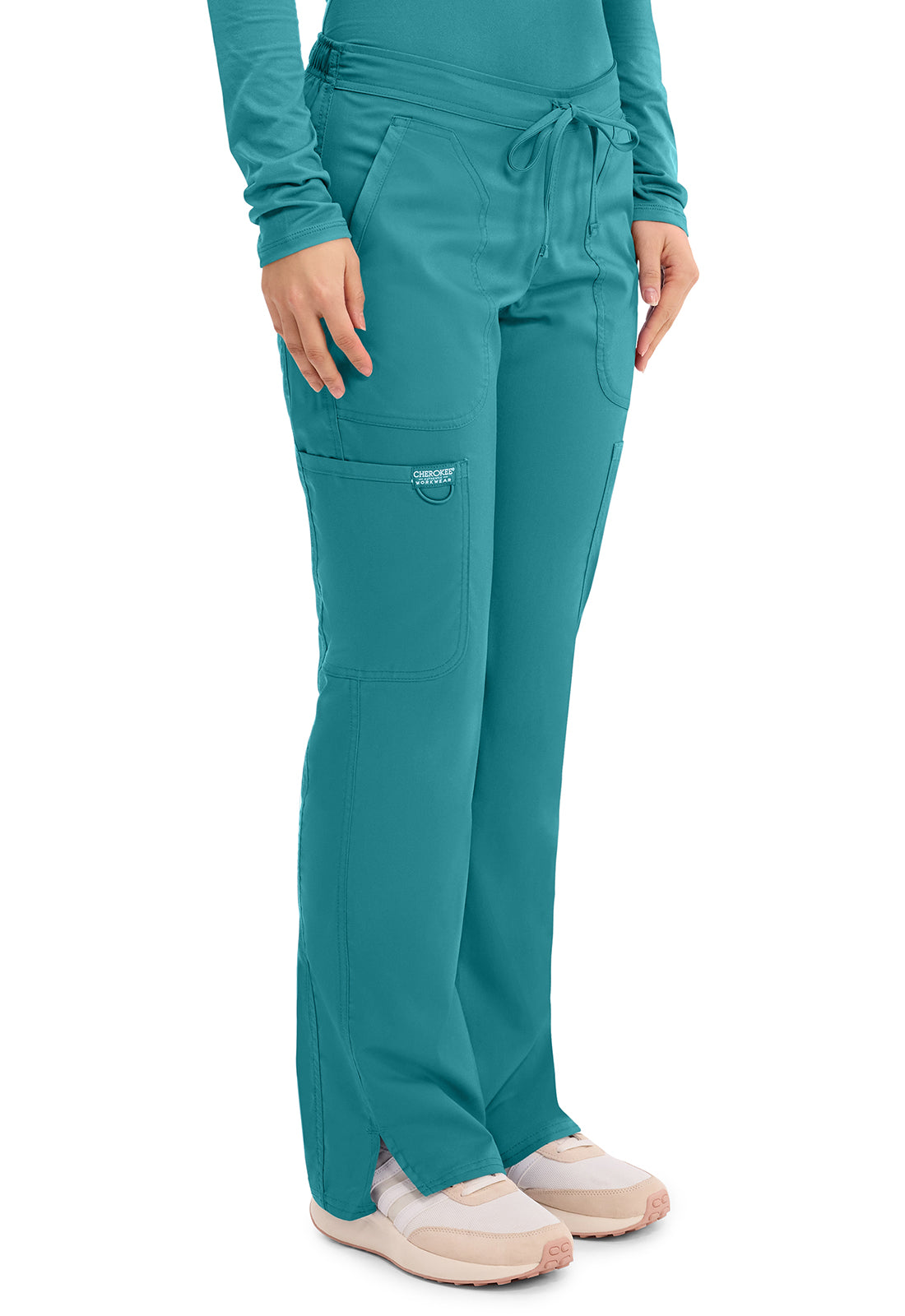 Workwear Revolution WW120 Women's Mid Rise Moderate Flare Drawstring Scrub Pants Teal Blue