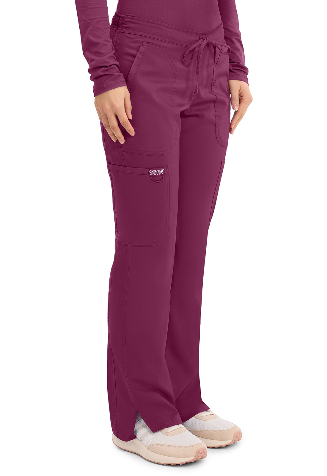 Workwear Revolution WW120 Women's Mid Rise Moderate Flare Drawstring Scrub Pants Wine