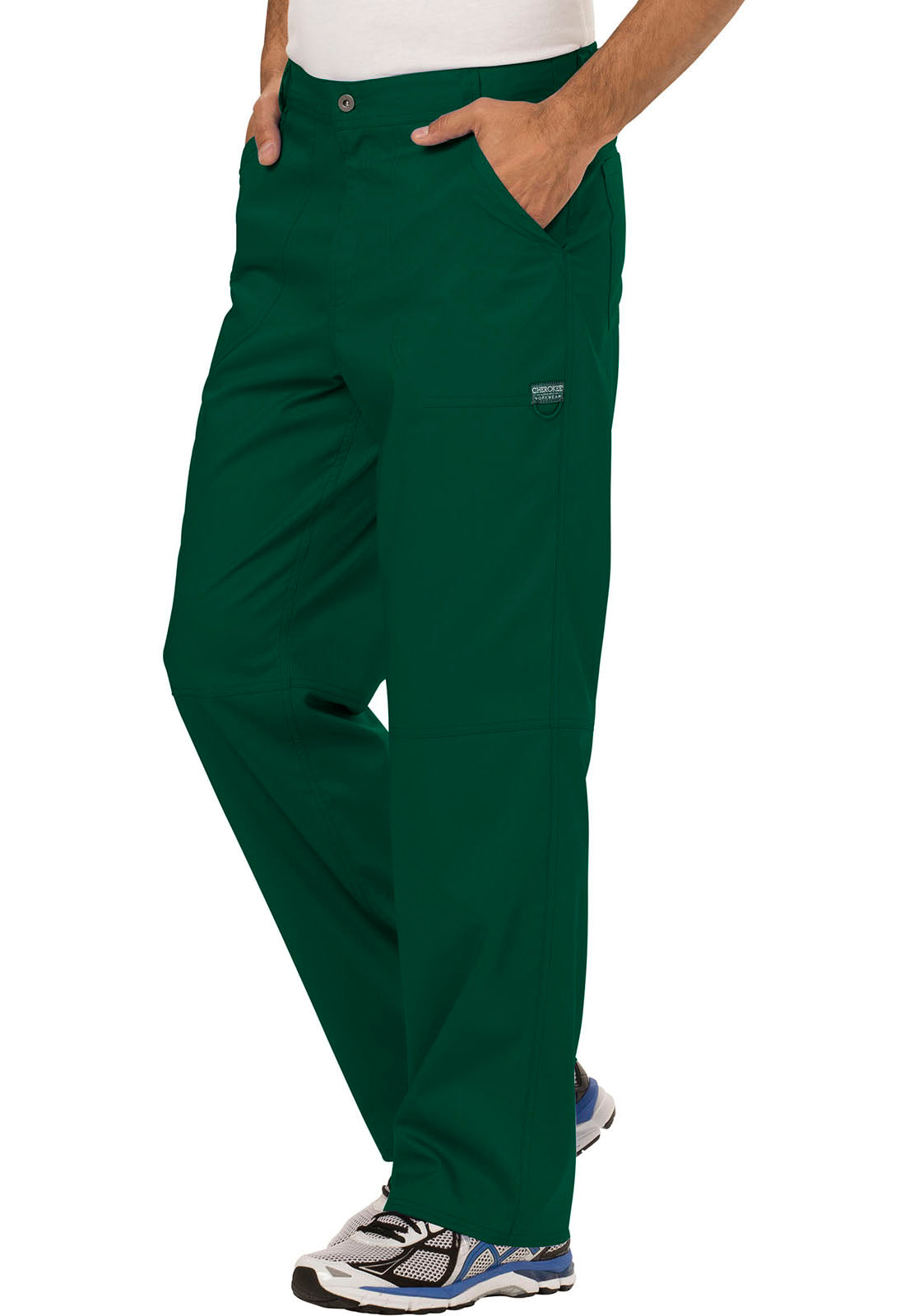 Revolution WW140 Men's Fly Front Pants Hunter Green Model Image Right Side | Cherokee Workwear