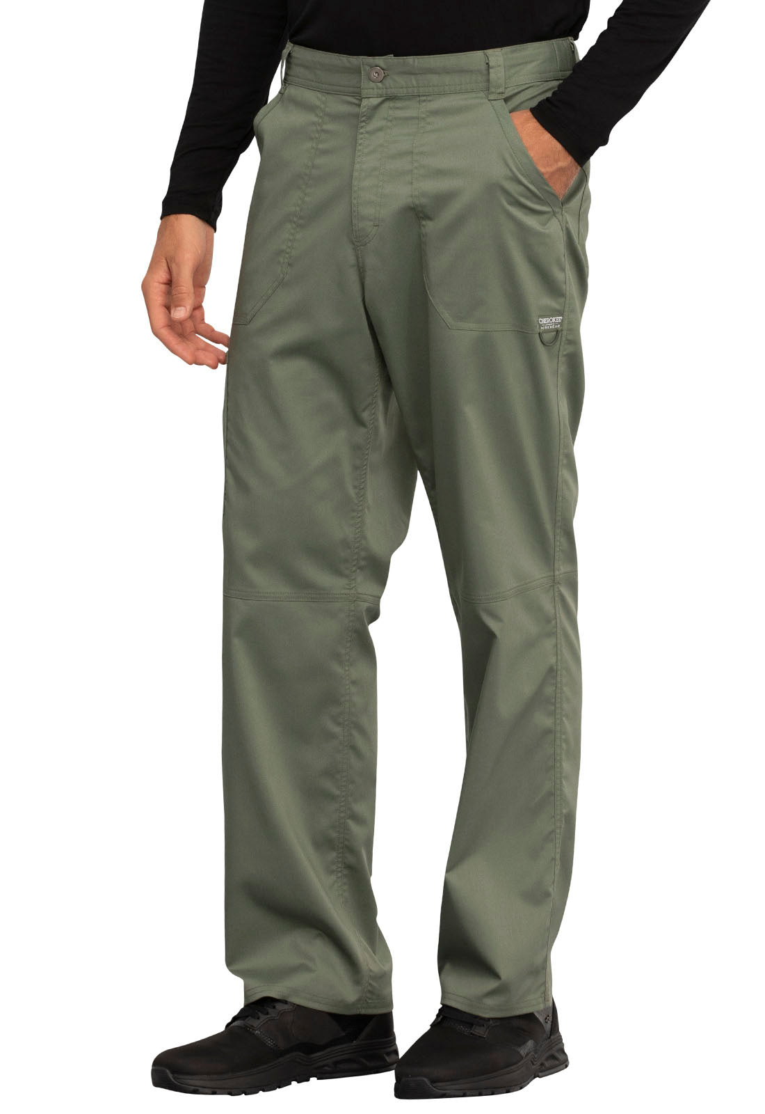 Revolution WW140 Men's Fly Front Pants Olive Model Image Right Side | Cherokee Workwear