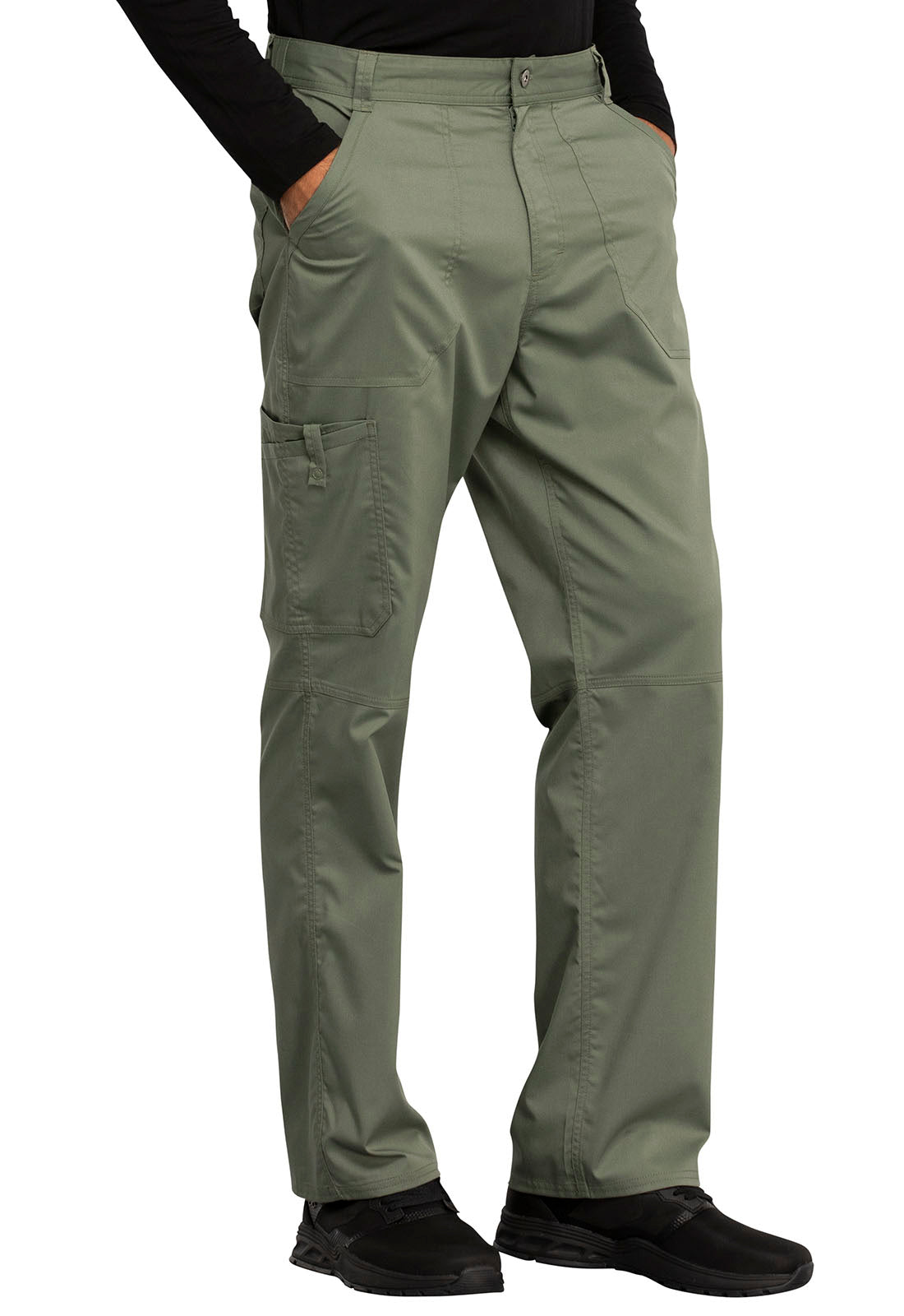 Revolution WW140 Men's Fly Front Pants Olive Model Image Left Side | Cherokee Workwear