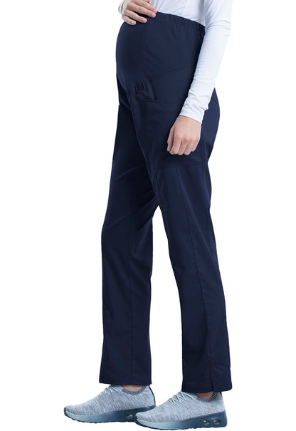 Revolution WW155 Maternity Straight Leg Pants Navy Model Image Right Side | Cherokee Workwear