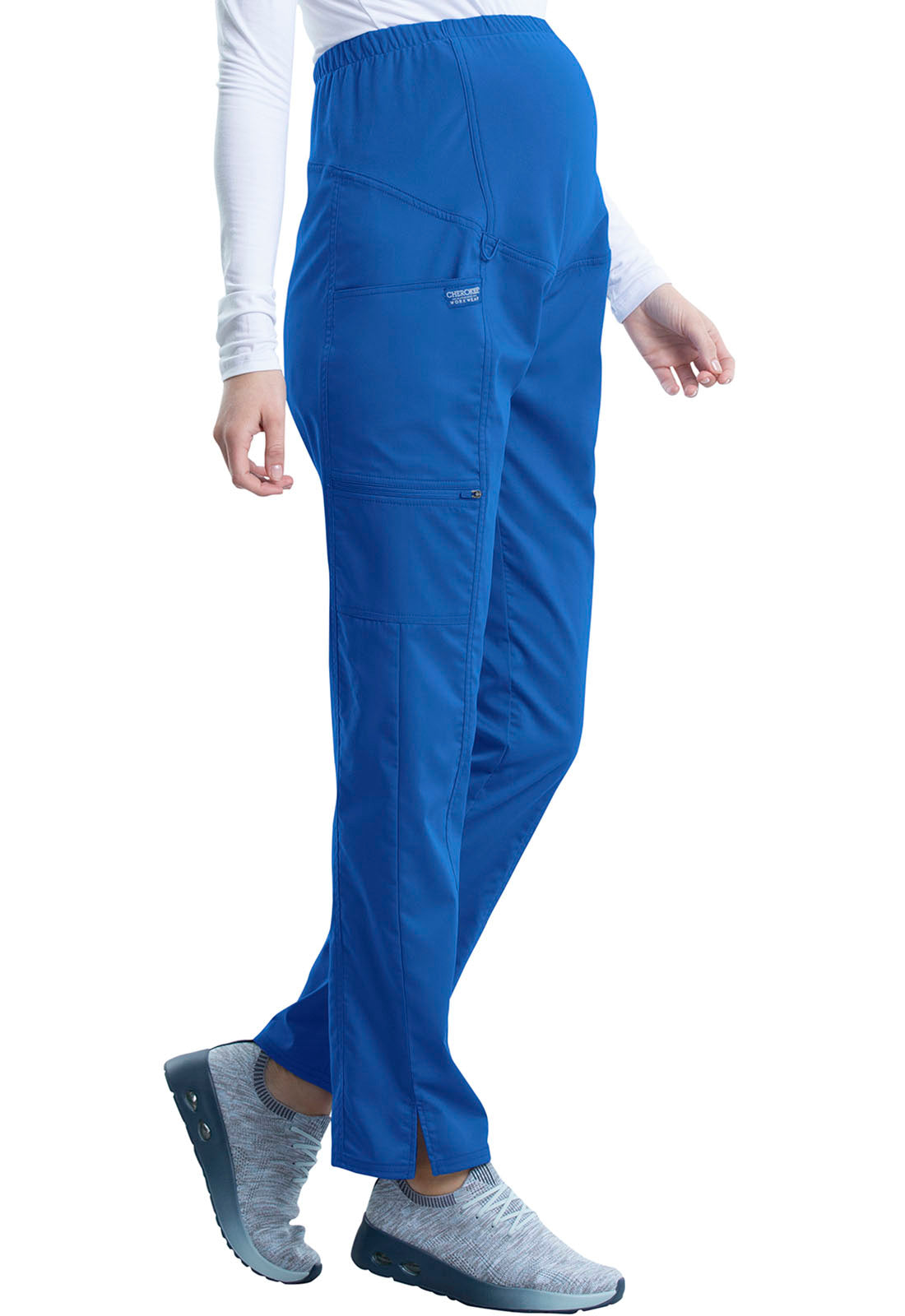 Revolution WW155 Maternity Straight Leg Pants Royal Model Image Left Side | Cherokee Workwear