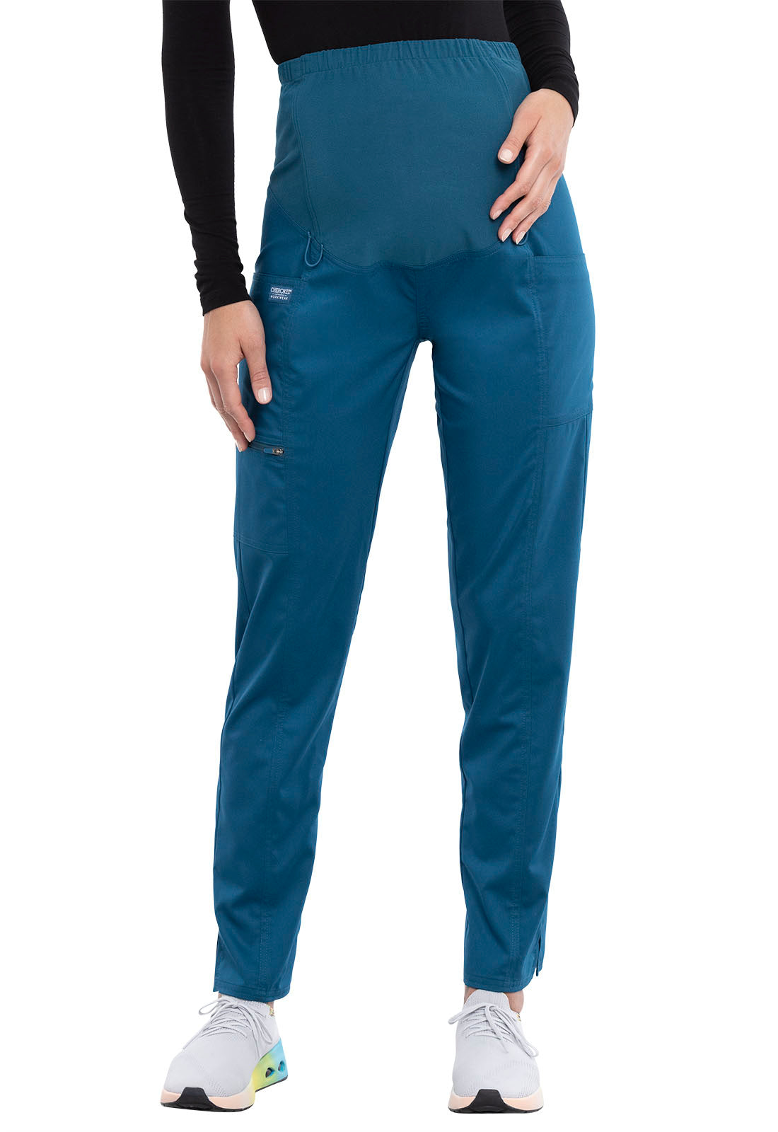 Revolution WW155 Maternity Straight Leg Pants Caribbean Blue Model Image Front | Cherokee Workwear