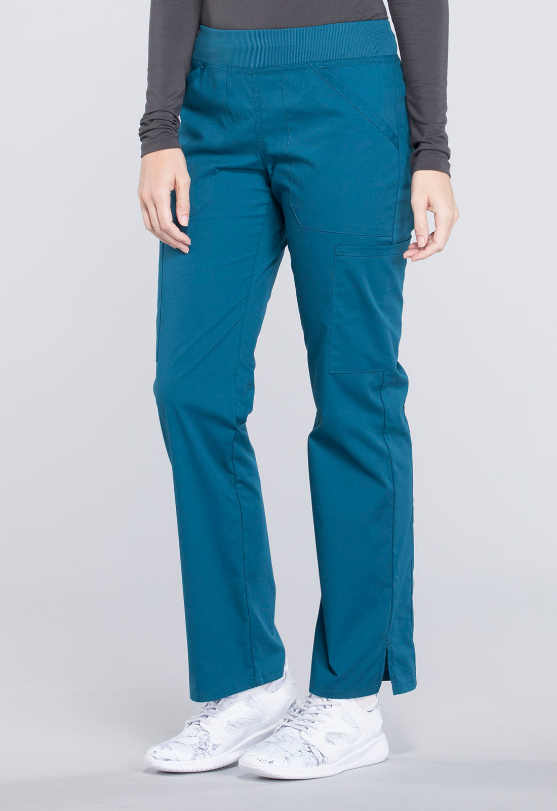 Professionals WW170 Mid Rise Straight Leg Pull-on Cargo Pants Caribbean Blue Model Image Right Side | Cherokee Workwear