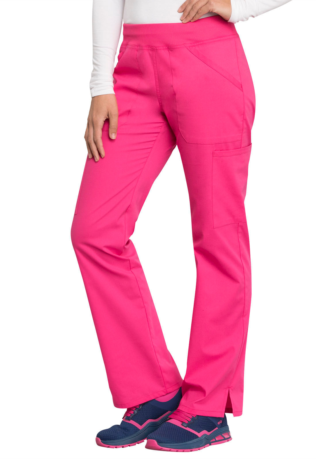 Professionals WW170 Mid Rise Straight Leg Pull-on Cargo Pants Electric Pink Model Image Right Side | Cherokee Workwear