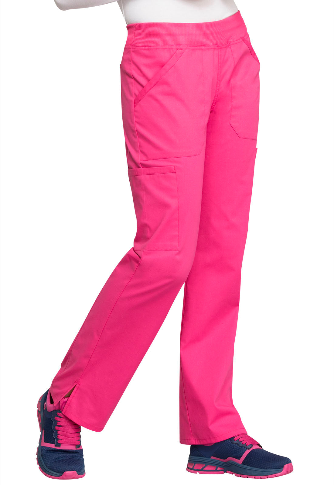 Professionals WW170 Mid Rise Straight Leg Pull-on Cargo Pants Electric Pink Model Image Left Side | Cherokee Workwear