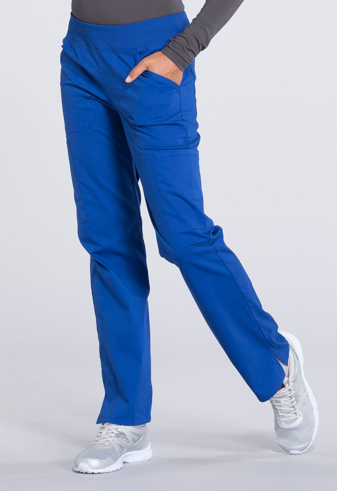 Professionals WW170 Mid Rise Straight Leg Pull-on Cargo Pants Galaxy Blue Model Image Right Side | Cherokee Workwear