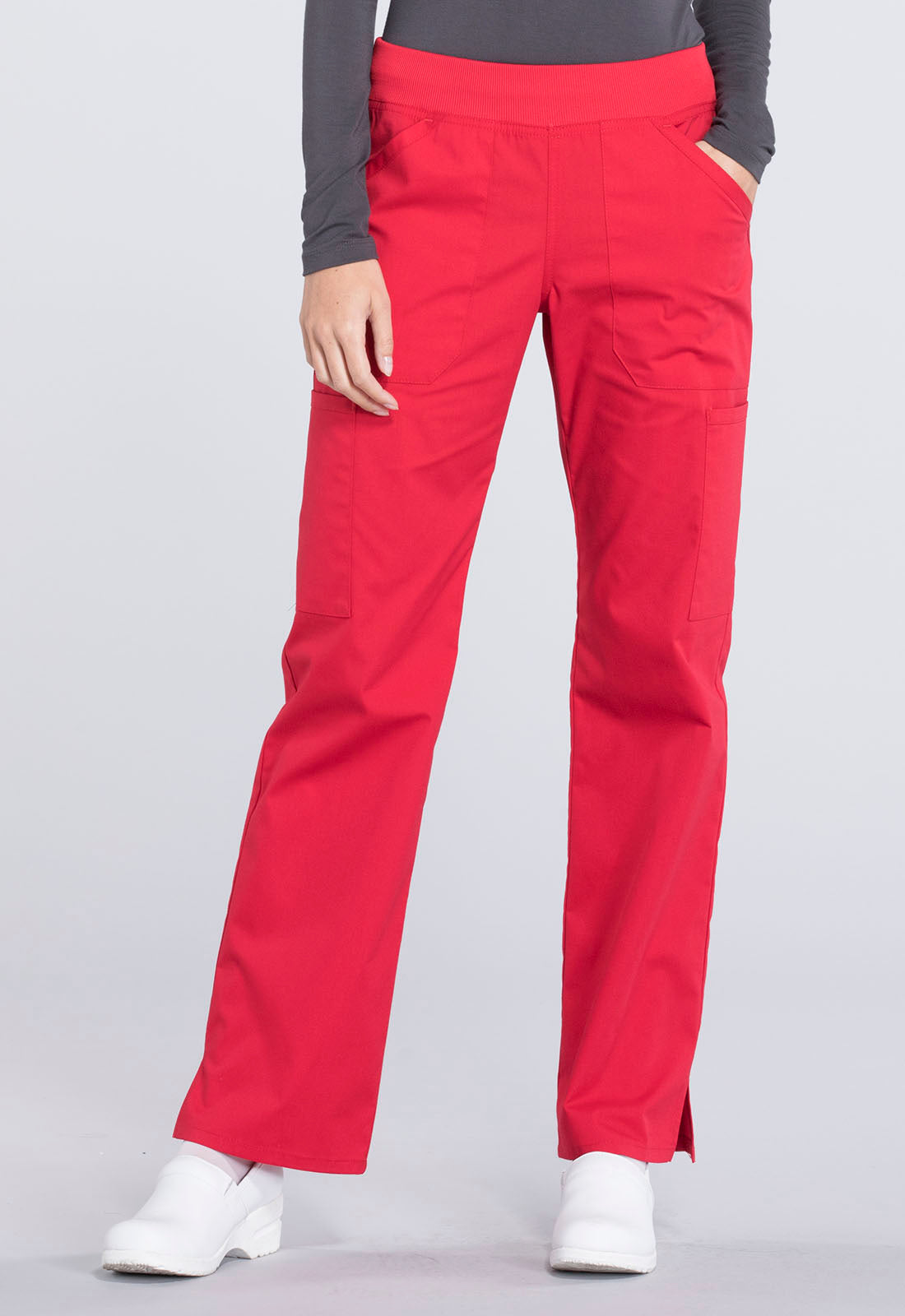 Professionals WW170 Mid Rise Straight Leg Pull-on Cargo Pants Red Model Image Front | Cherokee Workwear