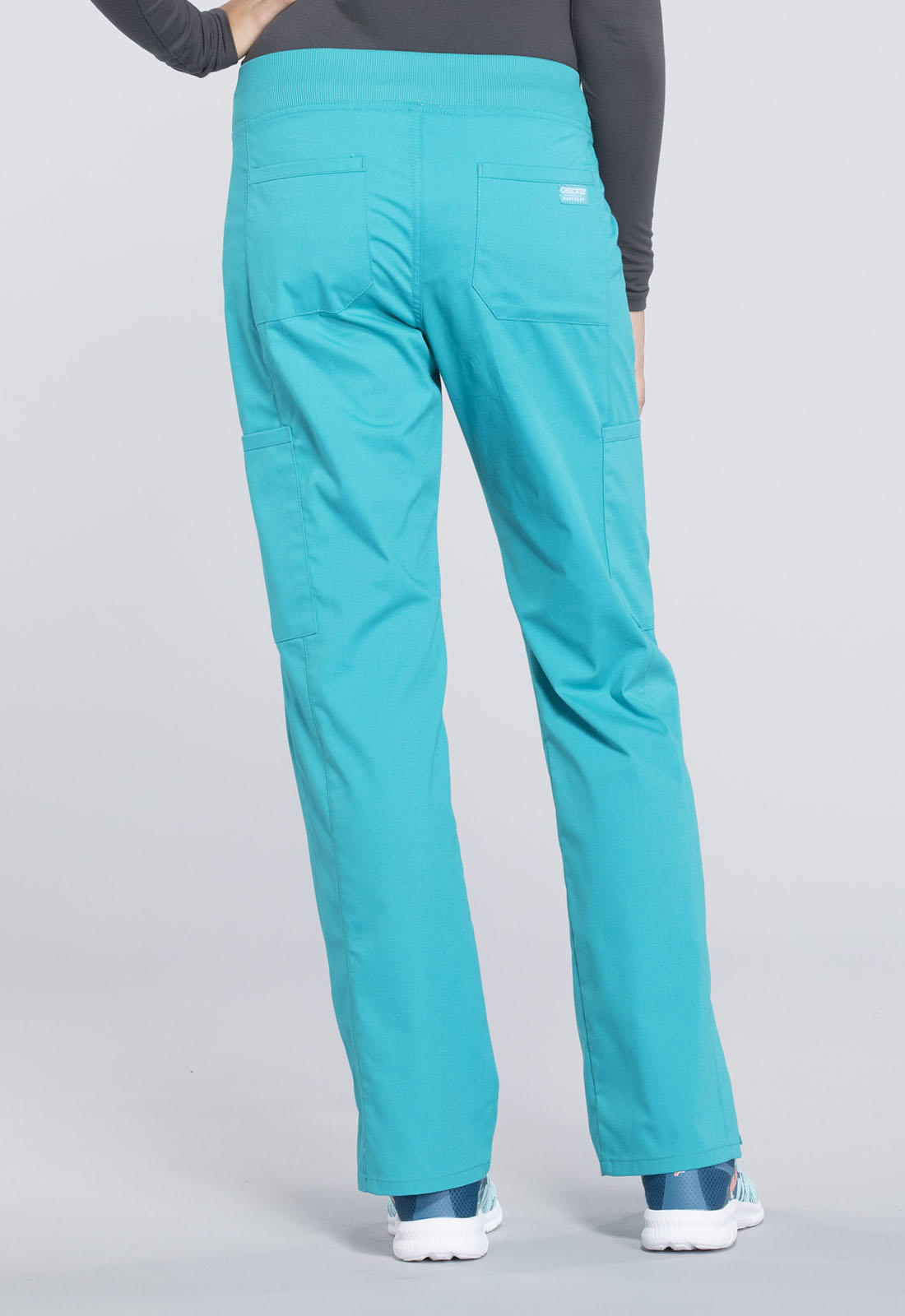 Professionals WW170 Mid Rise Straight Leg Pull-on Cargo Pants Teal Blue Model Image Back | Cherokee Workwear