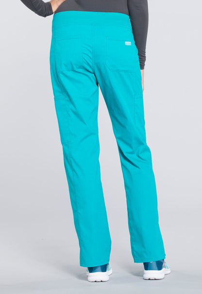 Professionals WW170 Mid Rise Straight Leg Pull-on Cargo Pants Teal Blue Model Image Back | Cherokee Workwear