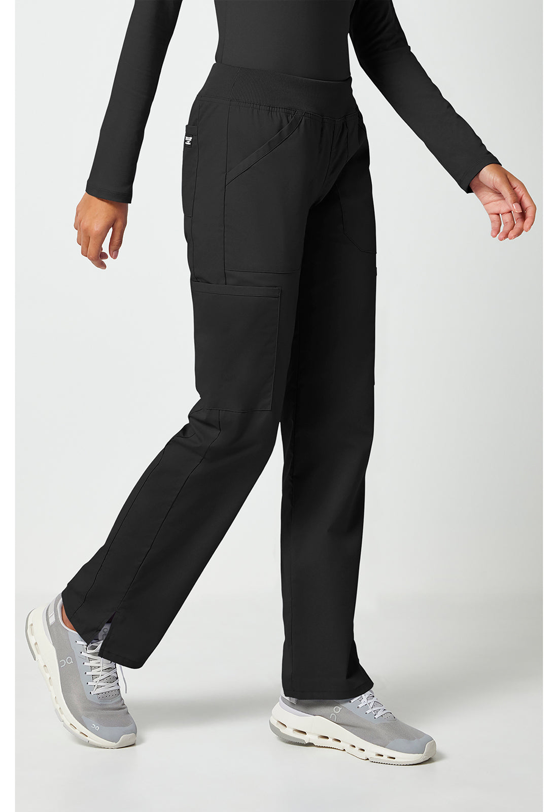 Workwear Professionalessionals WW170 Women's Mid Rise Straight Leg Pull-on Cargo Scrub Pants Black