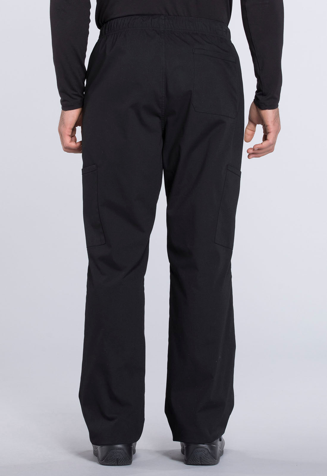 Professionals WW190 Men's Tapered Leg Fly Front Cargo Pants Black Model Image Back | Cherokee Workwear