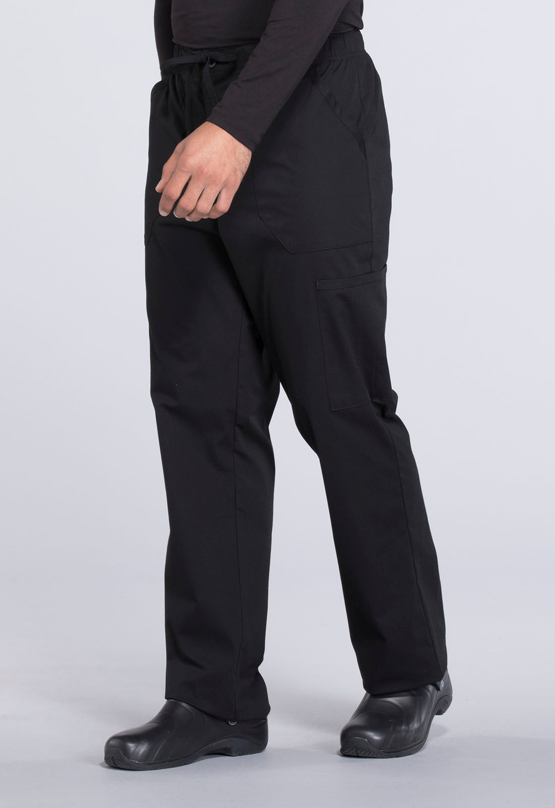 Professionals WW190 Men's Tapered Leg Fly Front Cargo Pants Black Model Image Right Side | Cherokee Workwear