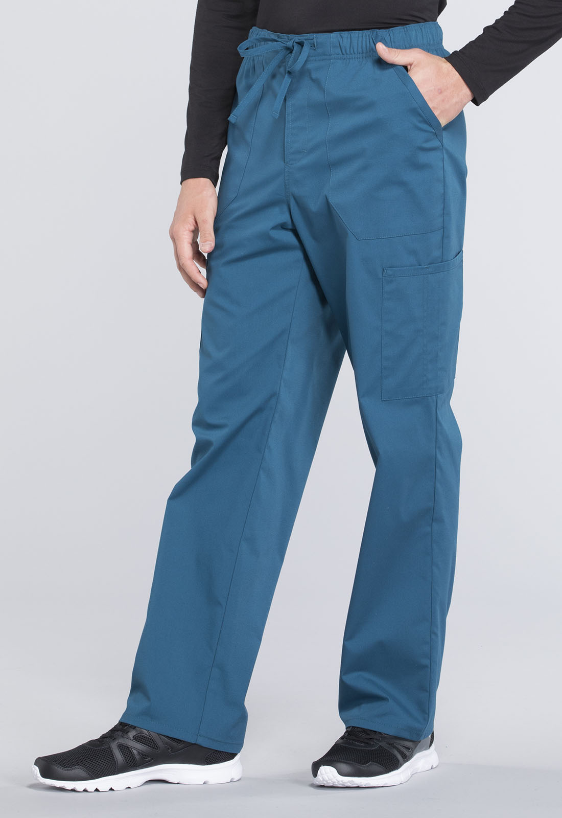 Professionals WW190 Men's Tapered Leg Fly Front Cargo Pants Caribbean Blue Model Image Right Side | Cherokee Workwear